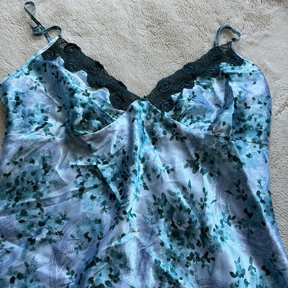 Secret Treasures Blue Floral Satin Slip Dress | Y2K Lingerie Aesthetic | Size L - Picture 3 of 6
